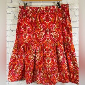 VINTAGE Tommy Hilfiger Red Orange Cotton Boho Cottagecore Preppy Tiered Skirt 8